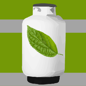 Propane tank with a green leaf on it.