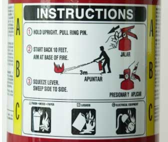 label on a fire extinguisher