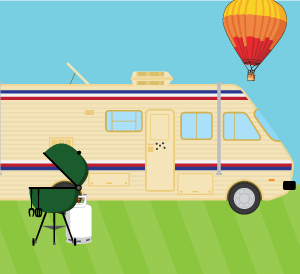 RV, Barbecue, and hot air balloon
