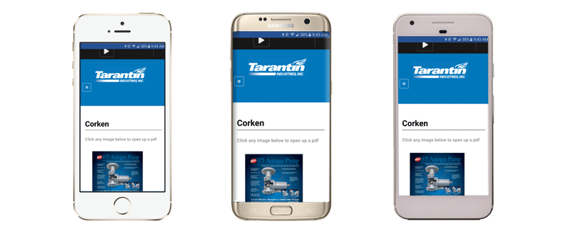 Three mobile phones showing the Tarantin website.