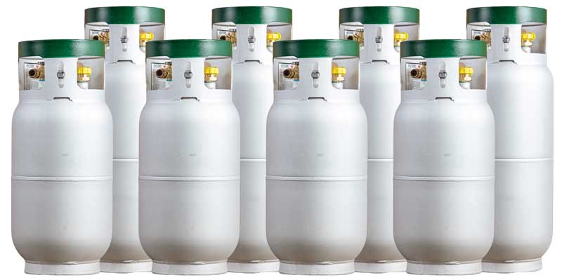 Row of propane tanks for mowers.