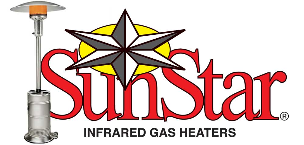 Sunstar patio heater and the Sunstar logo.