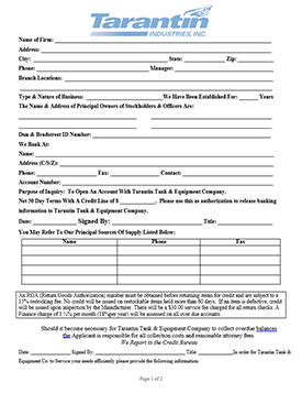 Download the Tarantin Credit Application Form