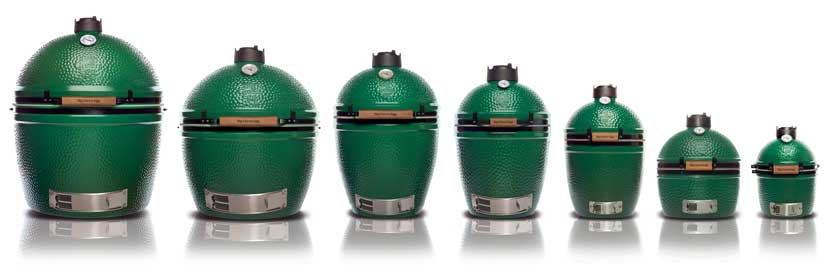 All sizes of Big Green Egg in a row.
