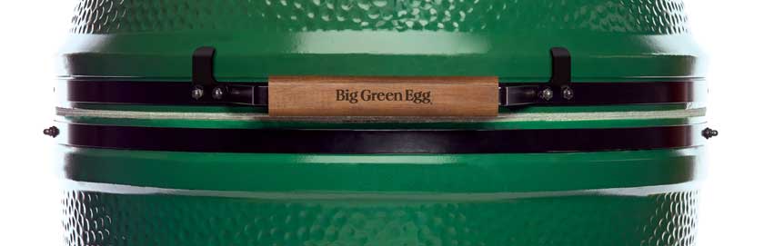 Close up of Big Green Egg at the handle level.